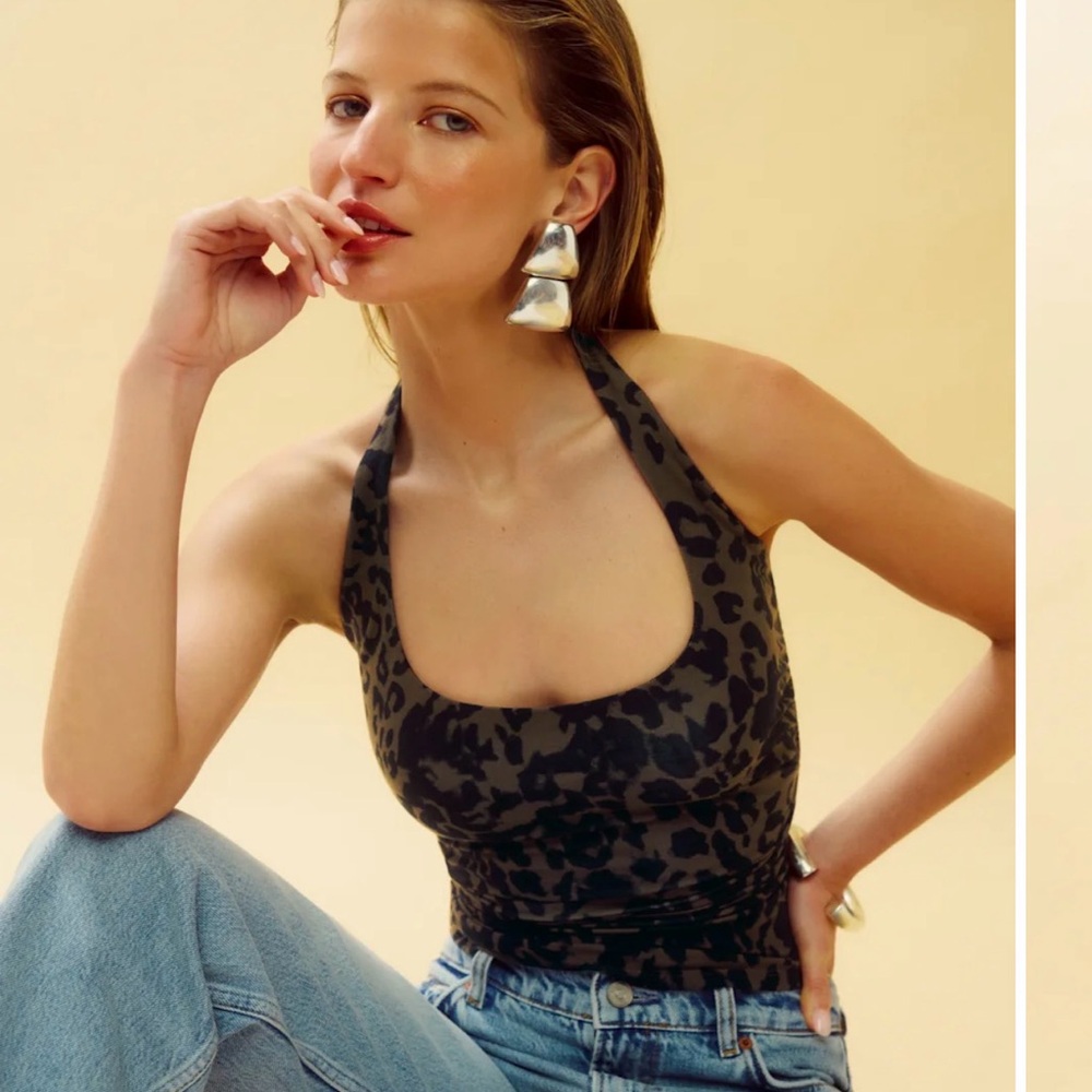 Reformation Molly Knit Halter Top — Leopard Print Size M